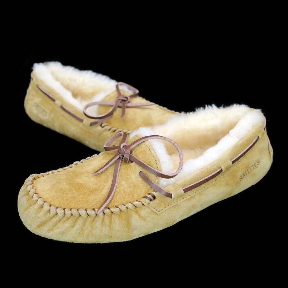 Smith’s Workwear Shearling Moccasin Slippers Chestnut Brown Suede Women's 7M